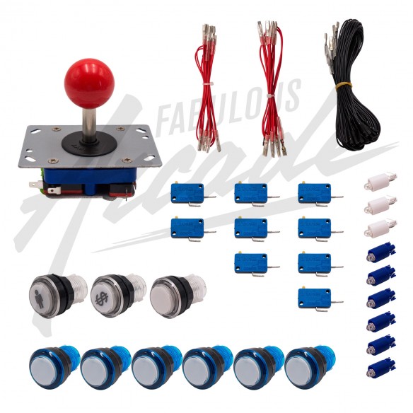 Kit Arcade 1 Joueur Lumineux Boutons Coeurs Blancs Joystick Zippyy Tige Courte Boule Câble Gpio