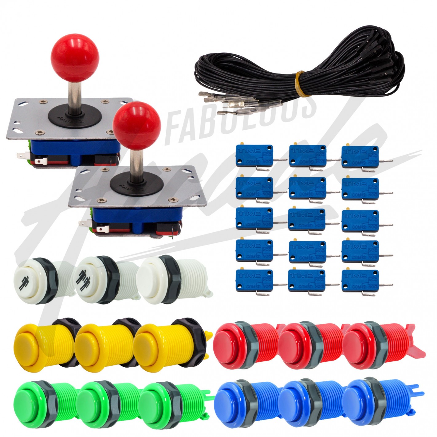 Kit Arcade 2 X 1 Joueur Lumineux Boutons Dorés Joysticks Zippyy Tiges Longues Boules Carte Xinmotek