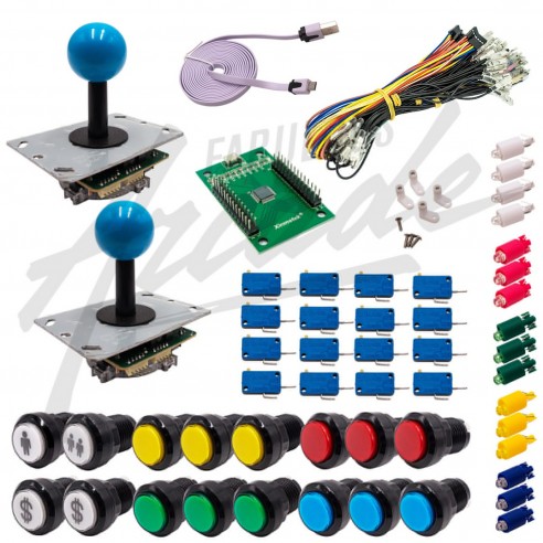 Kit Arcade 2 Joueurs Lumineux Boutons Noirs 2 Joysticks PCB Tige Noire Carte XinMoTek