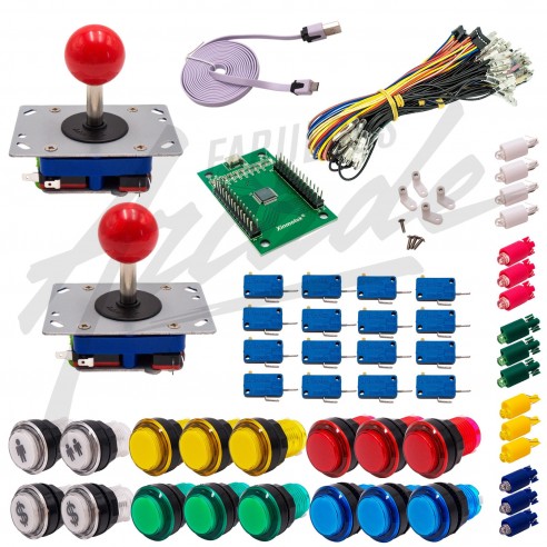 Kit Arcade 2 Joueurs Lumineux Boutons Transparents Joysticks Zippyy Tige Courte Boule Carte XinMoTek