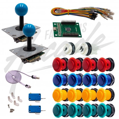 Kit Arcade 2 Joueurs Boutons Génériques Joysticks PCB Tiges Noires Boule Carte XinMoTek