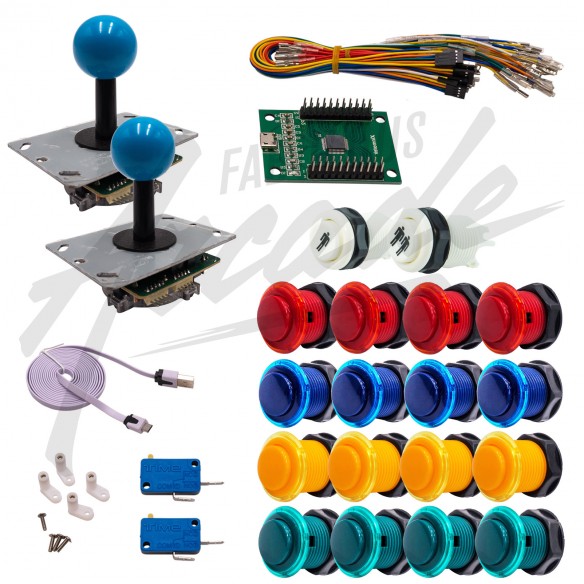 Kit Arcade 2 Joueurs Boutons Génériques Joysticks PCB Tiges Noires Boule Carte XinMoTek