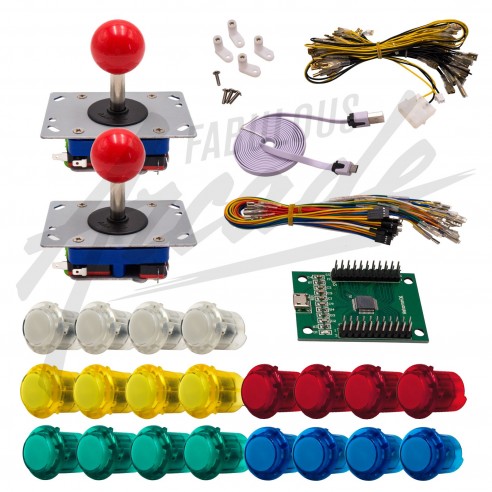 Kit Arcade 2 Joueurs Lumineux Boutons Clipsables Transparents Lumineux Joysticks Zippyy Tiges Courtes Boules Carte XinMoTek