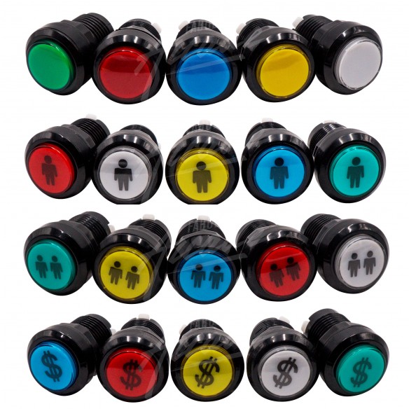 Kit Arcade 2 Joueurs Lumineux Boutons Noirs 2 Joysticks Zippyy Tiges Courtes Boules Carte XinMoTek