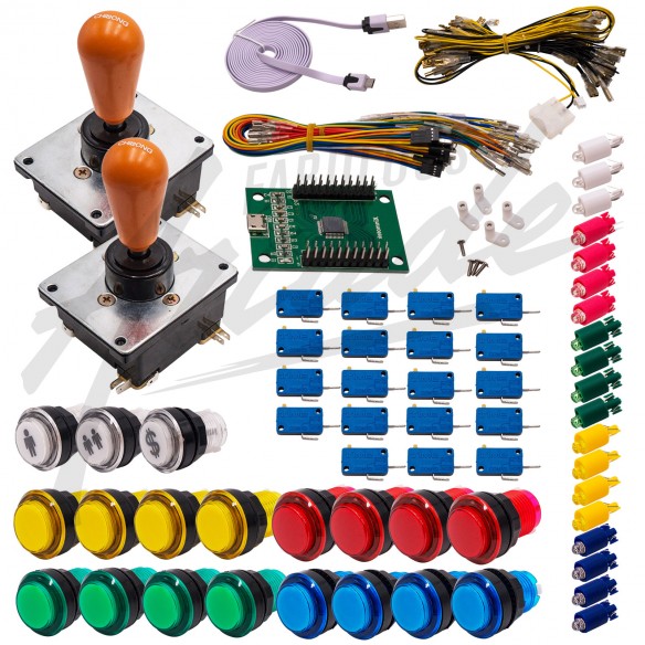 Kit Arcade 2 Joueurs Lumineux Boutons Tranparents Joysticks Coréens Carte XinMoTek