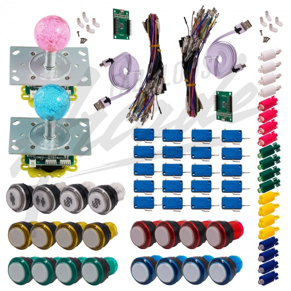 Kit Arcade 2 x 1 Joueur Lumineux Boutons Coeurs Blancs Joysticks Lumineux Boules Carte XinMoTek
