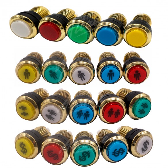 Kit Arcade 2 x 1 Joueur Lumineux Boutons Dorés Joysticks Zippyy Tiges Longues Poires Carte XinMoTek