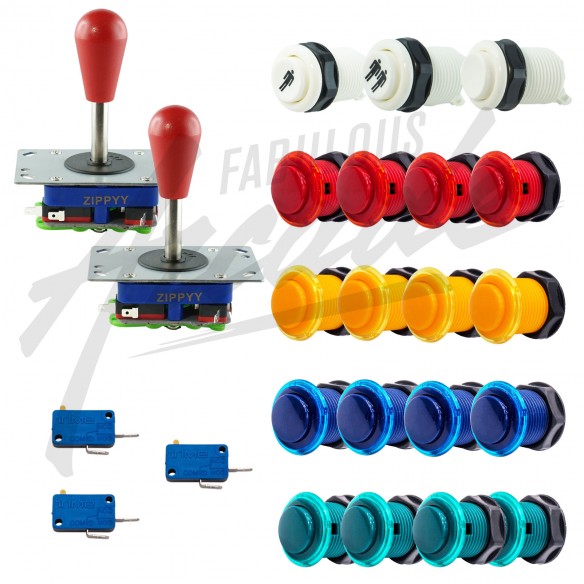 Kit Arcade 2 Joueurs Boutons Génériques Joysticks Zippyy Tige Longue Poire Nu