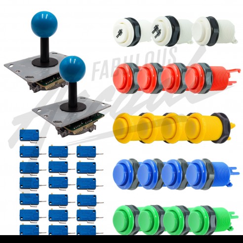 Kit Arcade 2 Joueurs Boutons Américains Joysticks PCB Tige Noire Boule Nu