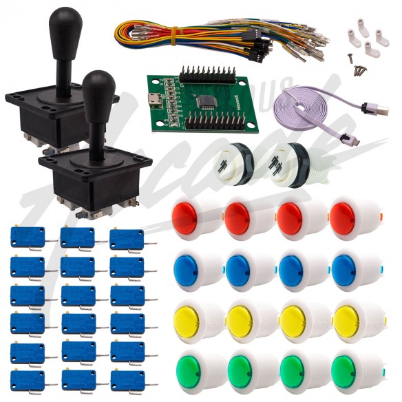 Kit Arcade 2 Joueurs Boutons Bicolores Blancs Joysticks Américains Carte XinMoTek