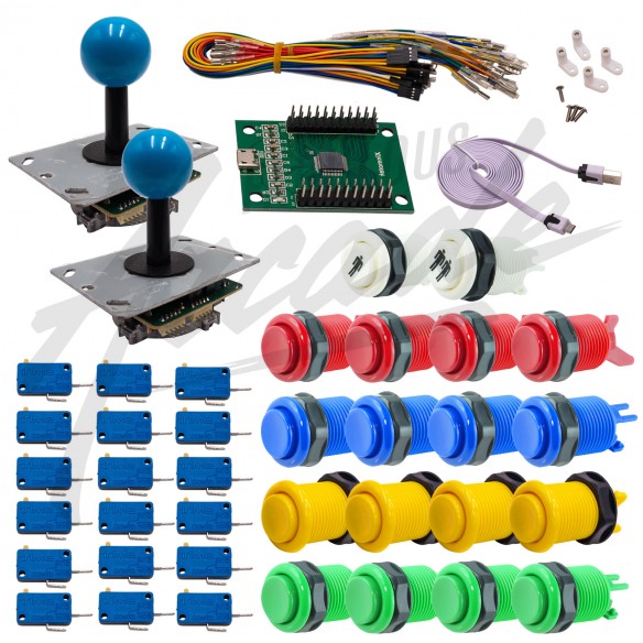 Kit Arcade 2 Joueurs Boutons Américains Joysticks PCB Tiges Noires Boule Carte XinMoTek