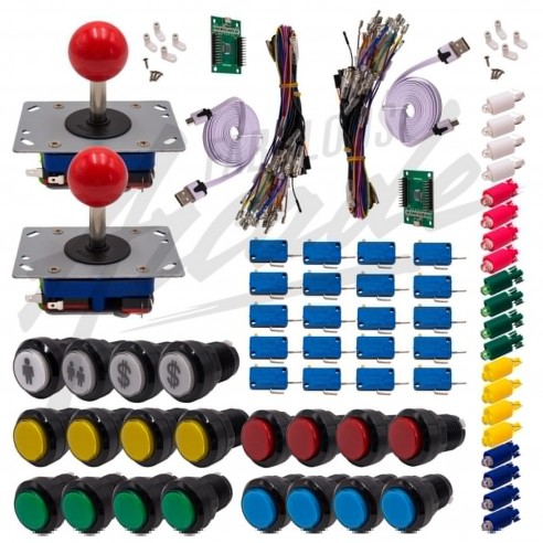 Kit Arcade 2 x 1 Joueur Lumineux Boutons Noirs 2 Joysticks Zippyy Tiges Courtes Boules Carte XinMoTek