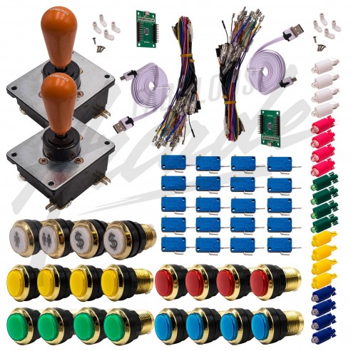 Kit Arcade 2 x 1 Joueur Lumineux Boutons Dorés Joysticks Coréens Carte XinMoTek