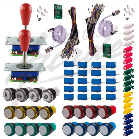 Kit Arcade 2 x 1 Joueur Lumineux Boutons Coeurs Blancs Joysticks Zippyy Tiges Longues Poires Carte XinMoTek