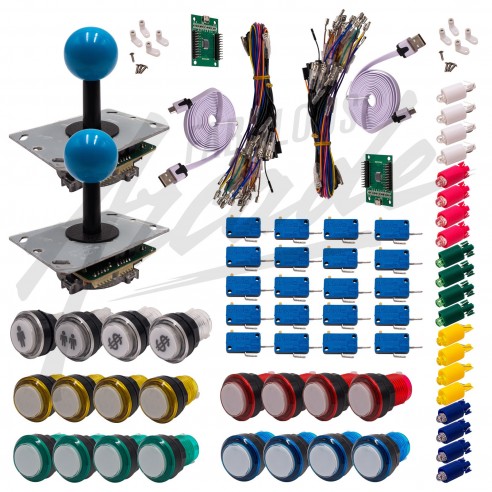 Kit Arcade 2 x 1 Joueur Lumineux Boutons Coeurs Blancs Joysticks PCB Tiges Noires Boule Carte XinMoTek