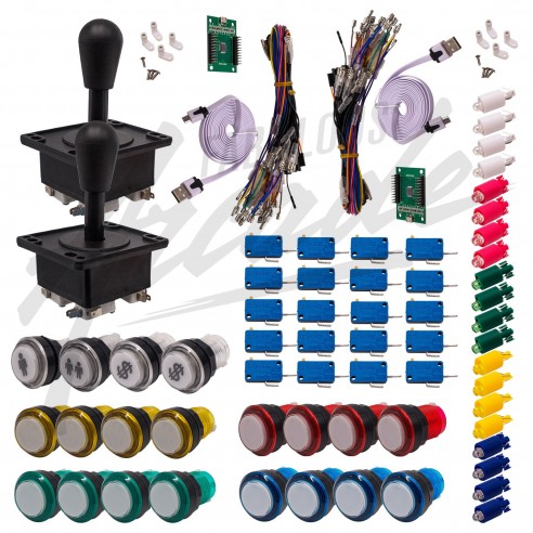 Kit Arcade 2 x 1 Joueur Lumineux Boutons Coeurs Blancs Joysticks Américains Carte XinMoTek