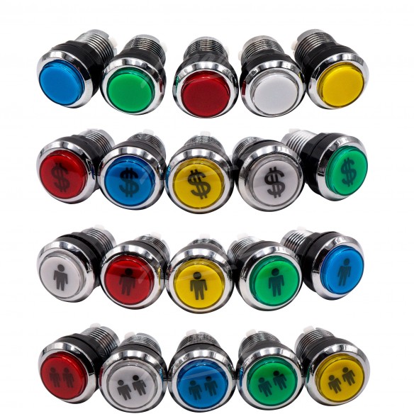 Kit Arcade 2 x 1 Joueur Lumineux Boutons Chromés Joysticks Zippyy Tiges Longues Poires Carte XinMoTek