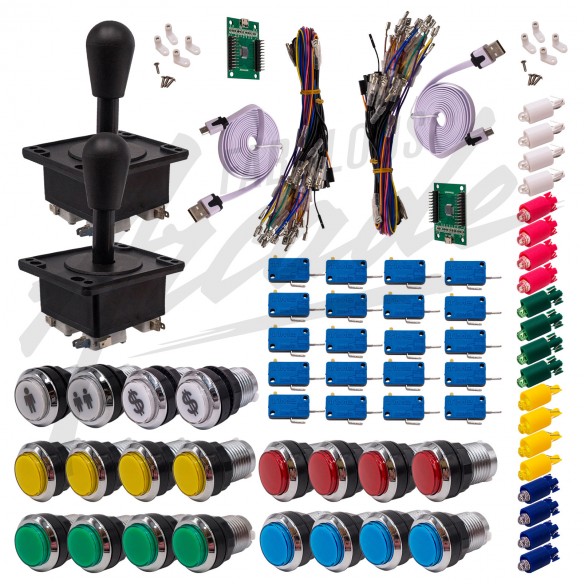 Kit Arcade 2 x 1 Joueur Lumineux Boutons Chromés Joysticks Américains Carte XinMoTek