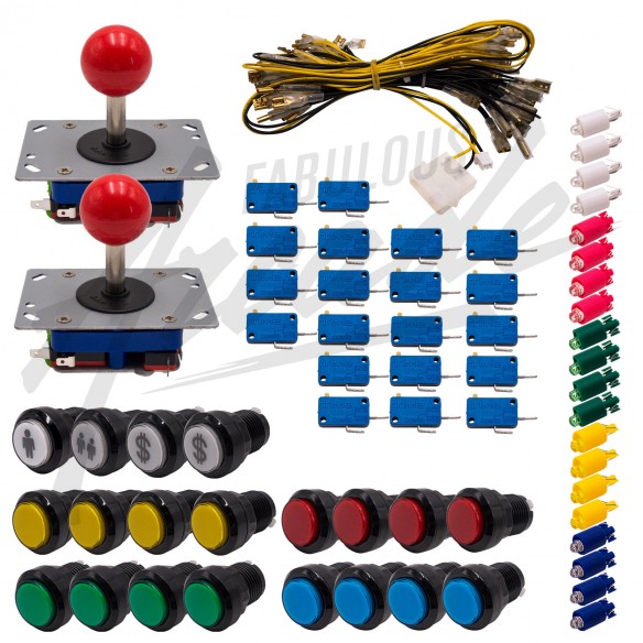 Kit Arcade 2 Joueurs Lumineux Boutons Noirs 2 Joysticks Zippyy Tiges Courtes Boules Nu