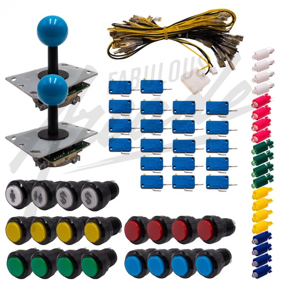 Kit Arcade 2 Joueurs Lumineux Boutons Noirs 2 Joysticks PCB Tiges Noires Boule Nu