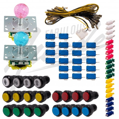 Kit Arcade 2 Joueurs Lumineux Boutons Noirs 2 Joysticks Lumineux Boules Nu