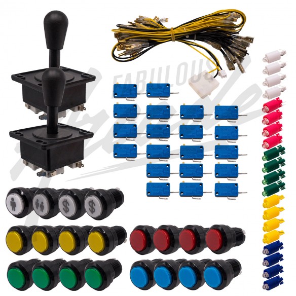 Kit Arcade 2 Joueurs Lumineux Boutons Noirs 2 Joysticks Américains Nu