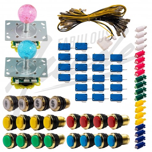 Kit Arcade 2 Joueurs Lumineux Boutons Dorés Joysticks Lumineux Boules Nu