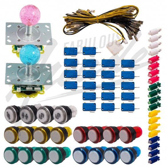Kit Arcade 2 Joueurs Lumineux Boutons Coeurs Blancs Joysticks Lumineux Boules Nu