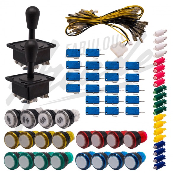 Kit Arcade 2 Joueurs Lumineux Boutons Coeurs Blancs Joysticks Américains Nu