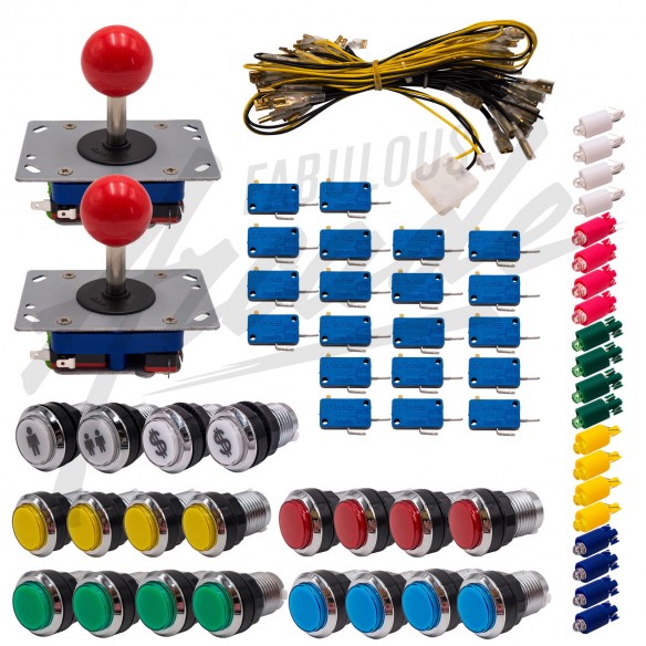 Kit Arcade 2 Joueurs Lumineux Boutons Chromés Joysticks Zippyy Tiges Courtes Boules Nu