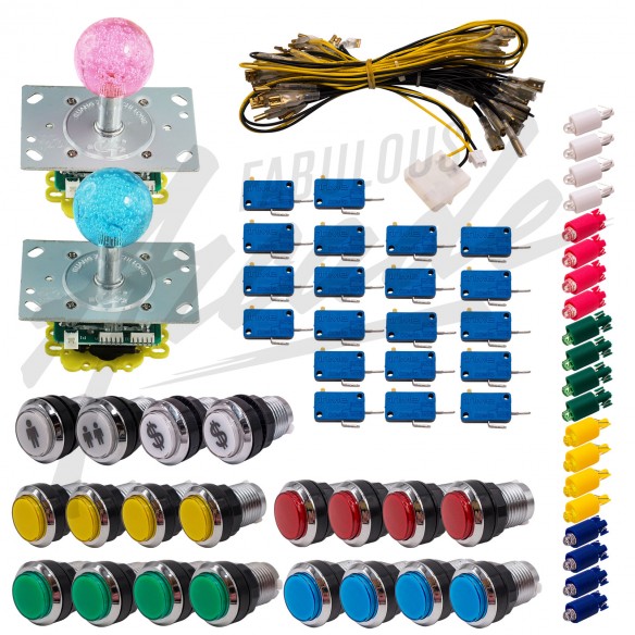 Kit Arcade 2 Joueurs Lumineux Boutons Chromés Joysticks Lumineux Boules Nu