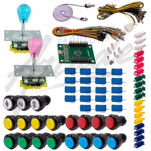 Kit Arcade 2 Joueurs Lumineux Boutons Noirs 2 Joysticks Lumineux Poires Carte XinMoTek