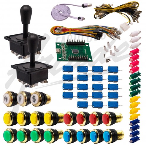 Kit Arcade 2 Joueurs Lumineux Boutons Dorés Joysticks Américains Carte XinMoTek