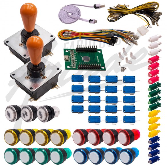 Kit Arcade 2 Joueurs Lumineux Boutons Coeurs Blancs Joysticks Coréens Carte XinMoTek
