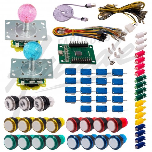 Kit Arcade 2 Joueurs Lumineux Boutons Coeurs Blancs Joysticks Lumineux Boules Carte XinMoTek