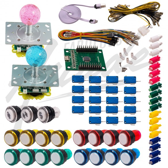 Kit Arcade 2 Joueurs Lumineux Boutons Coeurs Blancs Joysticks Lumineux Boules Carte XinMoTek