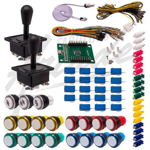 Kit Arcade 2 Joueurs Lumineux Boutons Coeurs Blancs Joysticks Américains Carte XinMoTek
