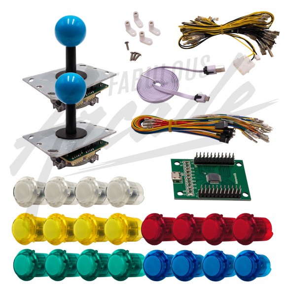 Kit Arcade 2 Joueurs Lumineux Boutons Clipsables Transparents Lumineux Joysticks PCB Tiges Noires Boules Carte XinMoTek