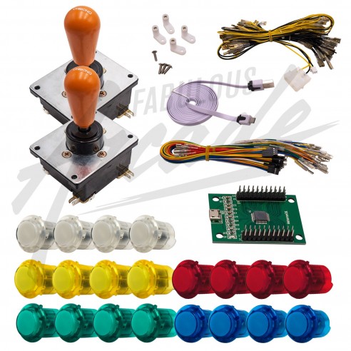 Kit Arcade 2 Joueurs Lumineux Boutons Clipsables Transparents Lumineux Joysticks Coréens Carte XinMoTek