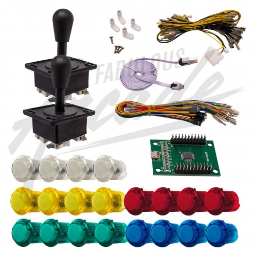 Kit Arcade 2 Joueurs Lumineux Boutons Clipsables Transparents Lumineux Joysticks Américains Carte XinMoTek