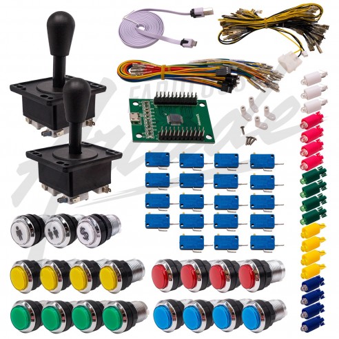 Kit Arcade 2 Joueurs Lumineux Boutons Chromés Joysticks Américains Carte XinMoTek