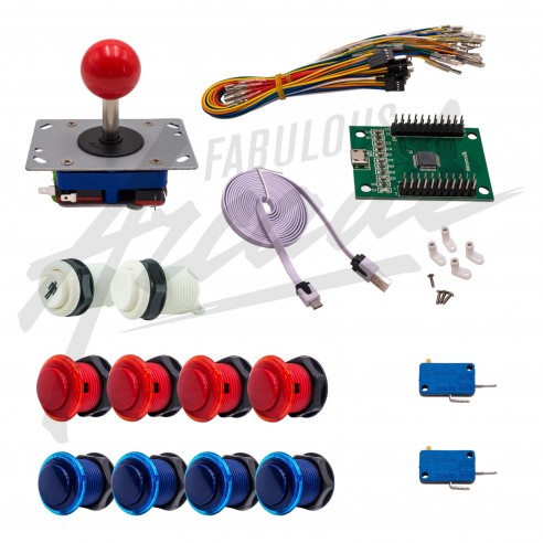 Kit Arcade 1 Joueur Boutons Génériques Joystick Zippyy Tige Courte Boule Carte XinMoTek