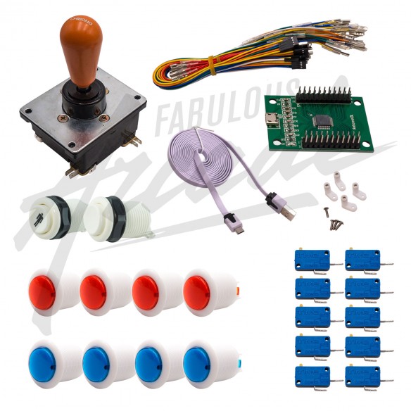 Kit Arcade 1 Joueur Boutons Bicolores Blancs Joystick Coréen Carte XinMoTek