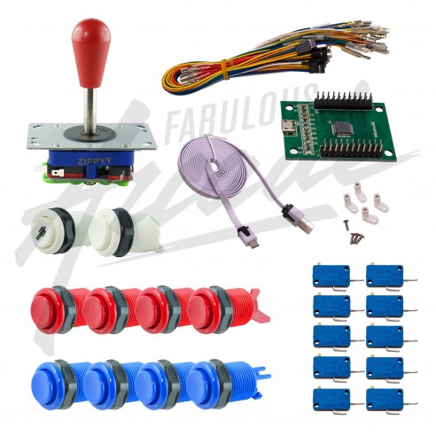 Kit Arcade 1 Joueur Boutons Américains Joystick Zippyy Tige Longue Poire Carte XinMoTek