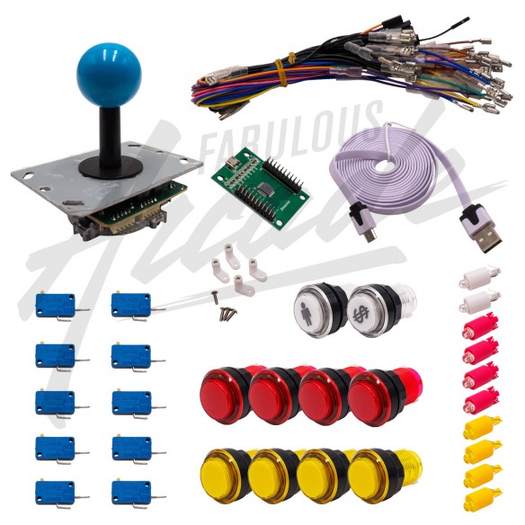 Kit Arcade 1 Joueur Lumineux Boutons Transparents Joystick PCB Tige Noire Boule Carte XinMoTek