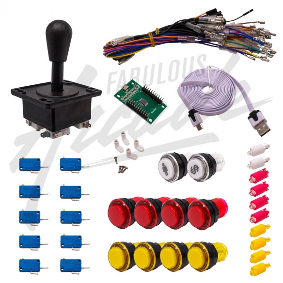 Kit Arcade 1 Joueur Lumineux Boutons Transparents Joystick Américain Carte XinMoTek