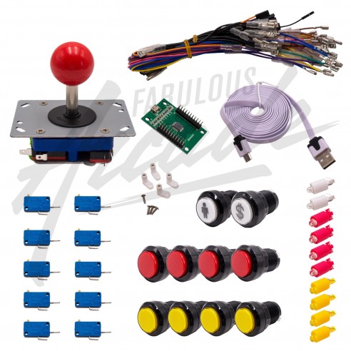 Kit Arcade 1 Joueur Lumineux Boutons Noirs 2 Joystick Zippyy Tige Courte Boule Carte XinMoTek