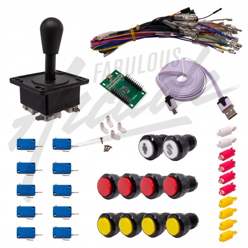 Kit Arcade 1 Joueur Lumineux Boutons Noirs 2 Joystick Américain Carte XinMoTek