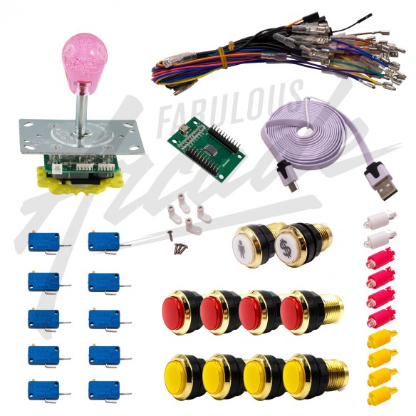 Kit Arcade 1 Joueur Lumineux Boutons Dorés Joystick Lumineux Poire Carte XinMoTek
