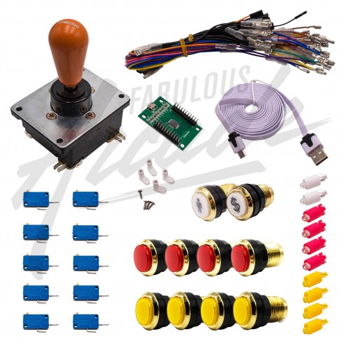 Kit Arcade 1 Joueur Lumineux Boutons Dorés Joystick Coréen Carte XinMoTek